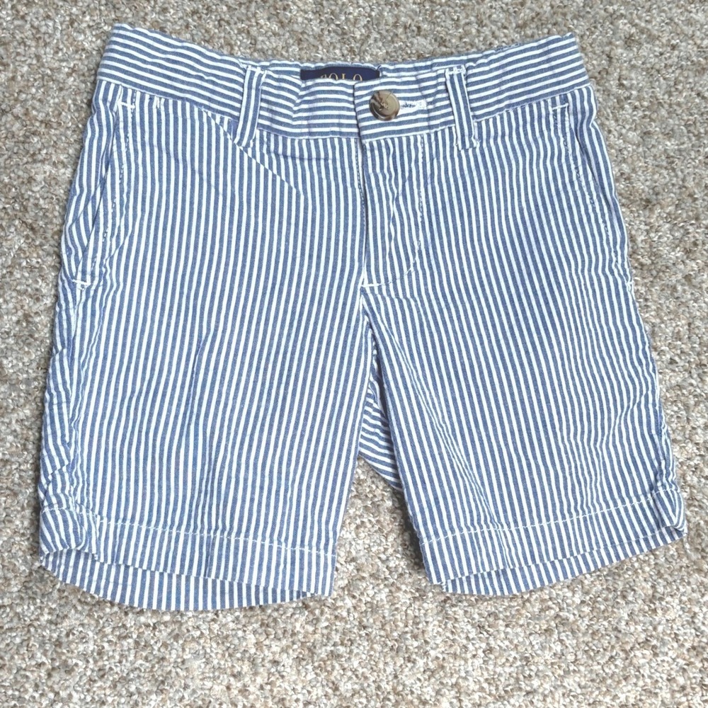 Polo Ralph Lauren Seersucker Short Boy 2T Blue White Striped Preppy Chino Preppy
